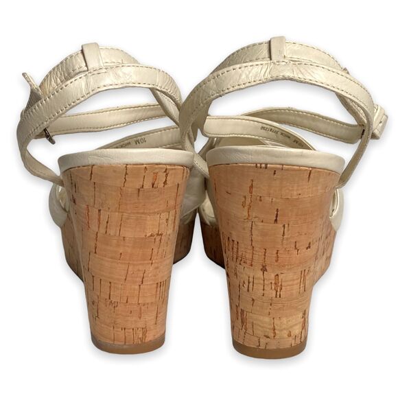 Franco Sarto Womens Cork Wedge Leather Sandals Strappy Heels Ivory Size 10M - Picture 4 of 5
